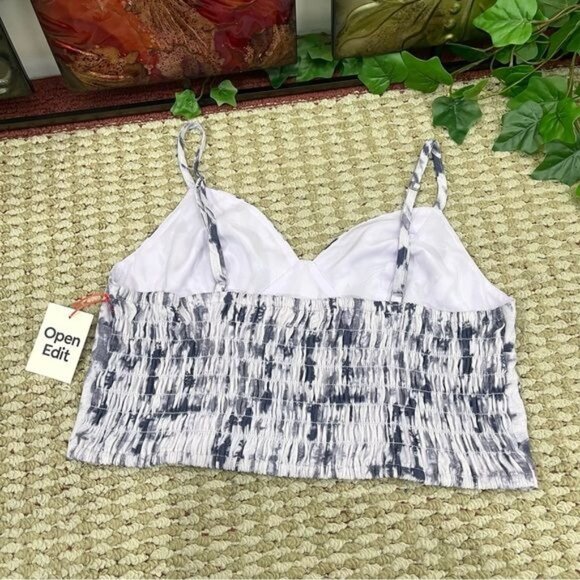 Nordstrom Open Edit Smocked Back Crop Camisole in Purple Indigo Size  L - Picture 6 of 10